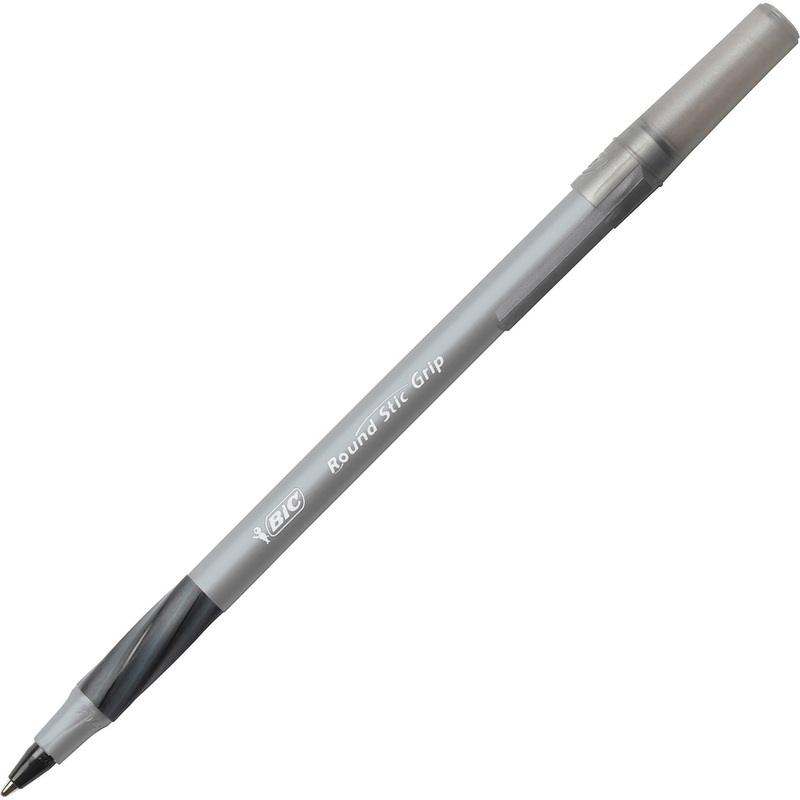 BIC Round Stic Grip Ballpoint Pen – 1.2 mm Medium Pen Point – Black Ink – Brass Tip – 36 / Box