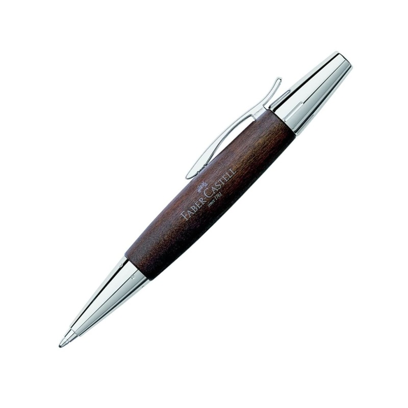 Faber-Castell E-Motion Ballpoint Pen in Wood & Chrome Brown