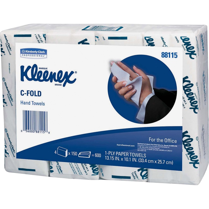 Kleenex C-Fold Hand Towels – 1 Ply – C-fold – 10.10″ Width x 13.25″ Length – White – 150/Bag – 16 / Carton