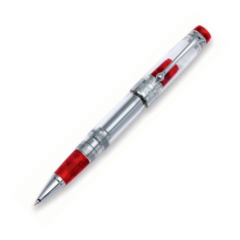 Aurora Optima Rollerball – Red Aurorloide with Chrome Trim