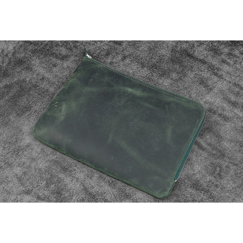 Galen Leather Zippered Writer’s Bank Bag in Crazy Horse Forest Green