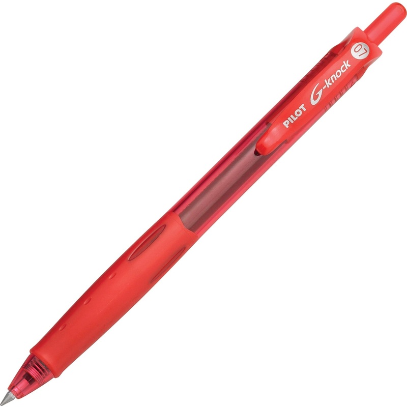 Pilot BeGreen G-Knock Retractable Gel Ink Pens – 0.7 mm Fine Pen Point – Refillable – Retractable – Red Ink – Gel-based – Red Barrel – 1 Dozen