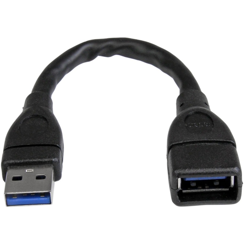 StarTech.com 6in Black USB 3.0 Extension Adapter Cable A to A – M/F – 6″ USB Data Transfer Cable for Flash Drive, Notebook, Desktop Computer – First End: 1 x 9-pin USB 3.0 Type A – Male – Second End: 1 x 9-pin USB 3.0 Type A – Female – 5 Gbit/s – Extensio