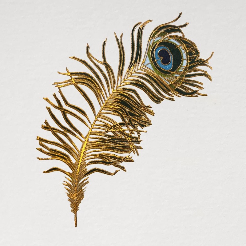 The Pleasure of Writing Engraved Cards – Peacock Feather  (6ct)