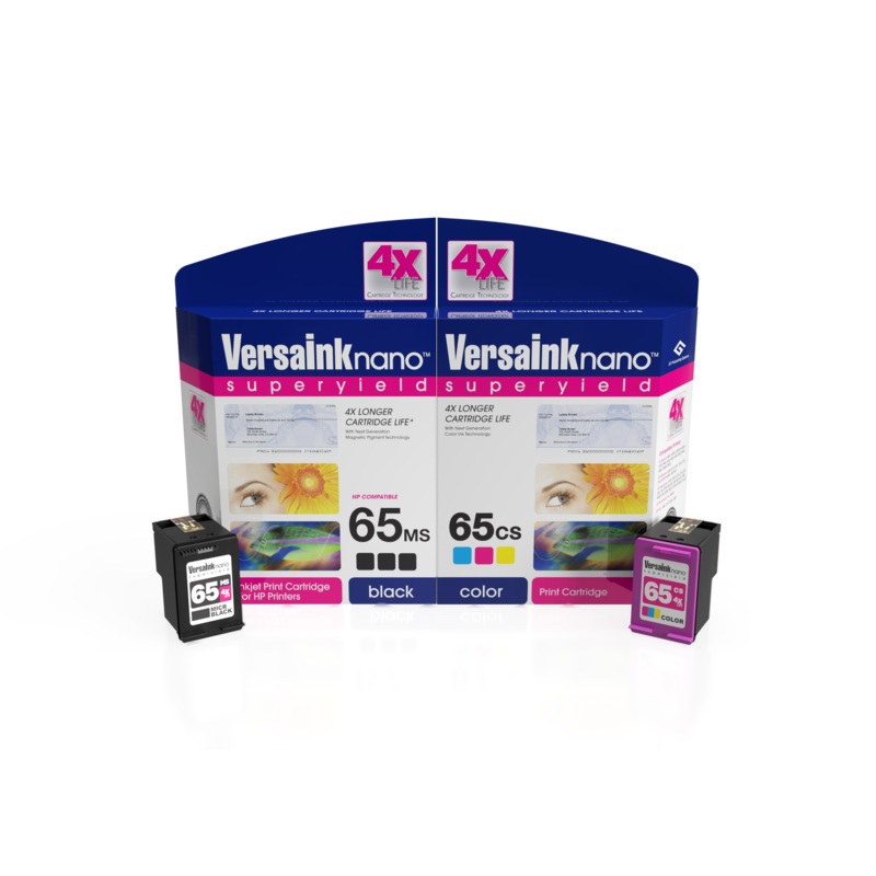 VersaInk-nano HP 65MS Black (MICR) & 65CS Tri-Color Value Combo
