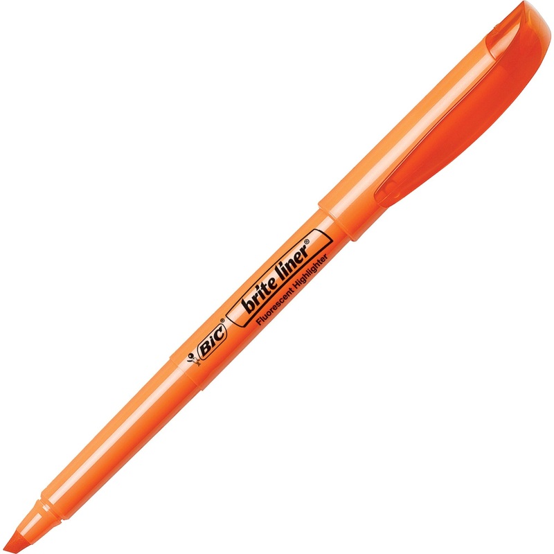 BIC Brite Liner Highlighters – Chisel Marker Point – Orange Ink – Water Based – 1 Dozen
