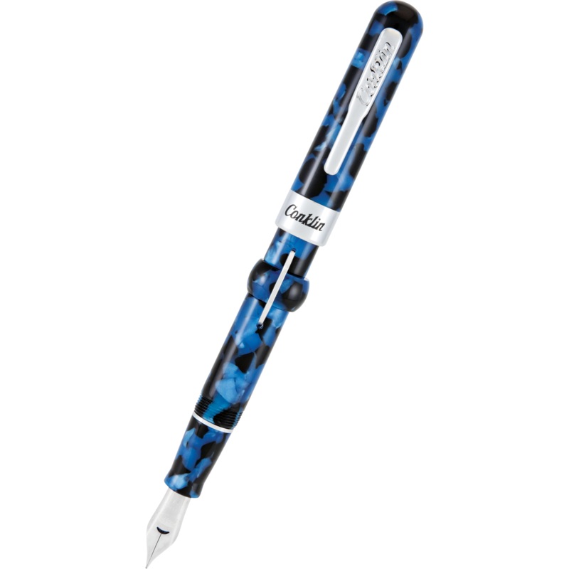 Conklin Mark Twain Crescent Filler Fountain Pen – Vintage Blue – Chrome Trim Fine