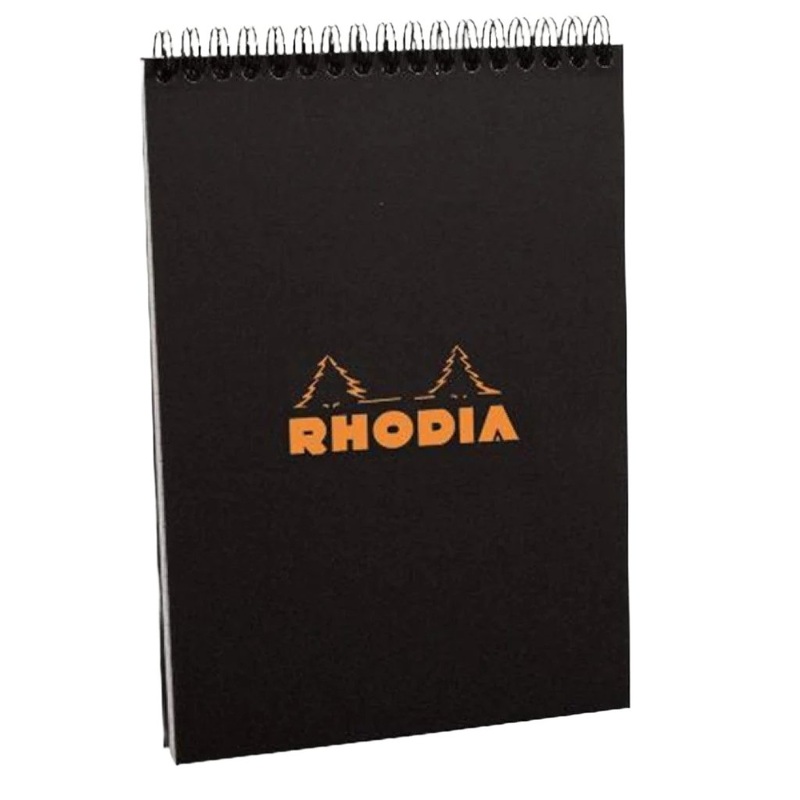 Rhodia N16 Notebook – Top Wirebound 5.875 x 8.25 Lined Paper (Black)