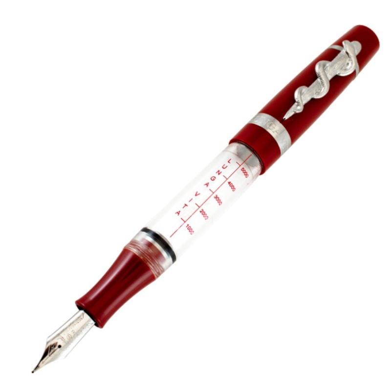 Stipula Lungavita Limited Edition Crystal Clear Red Fountain Pen, Eye Dropper, 14kt Fine Nib