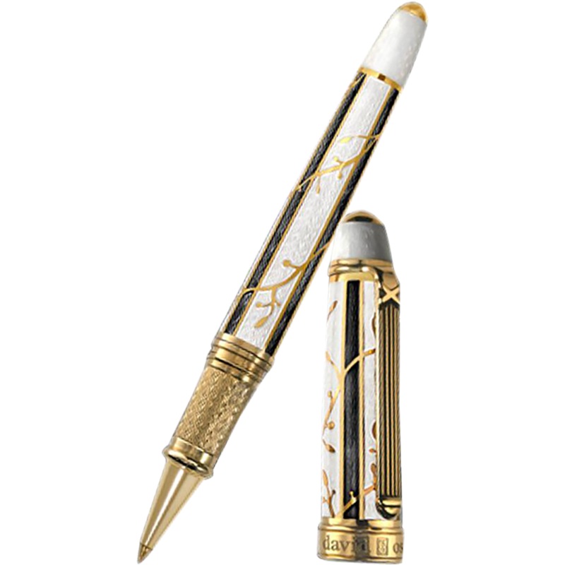 David Oscarson Trellis Rollerball Pen – Limited Edition – White & Black/18K YG Vermeil