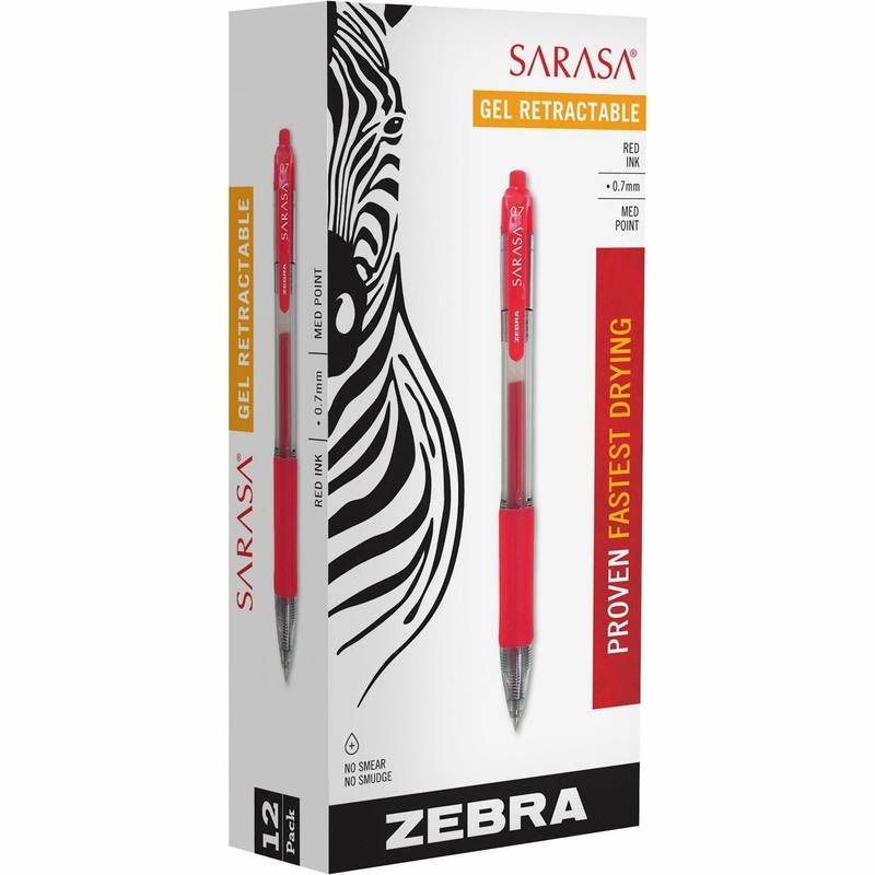 Zebra SARASA dry X20 Retractable Gel Pen – 0.7 mm Medium Pen Point – Refillable – Retractable – Red Ink – Pigment-based – Translucent Barrel – 1 Dozen