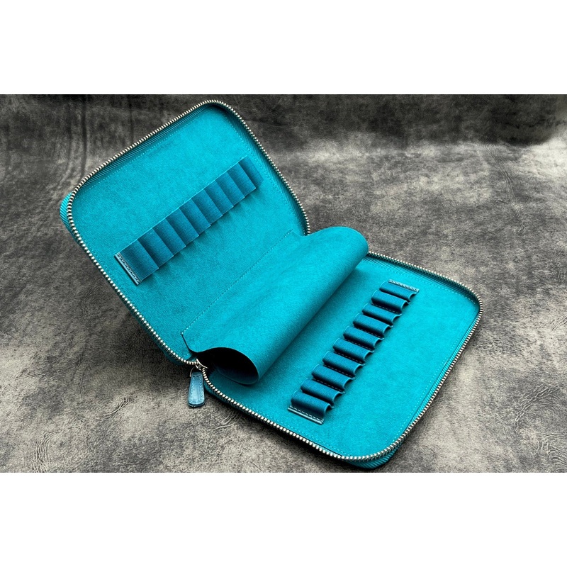 Leather Zippered 20 Slots Pen Case – C. H. Ocean Blue