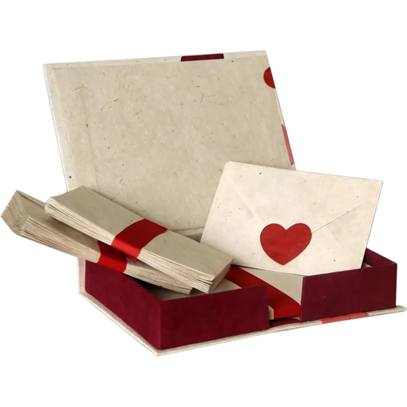 Monk Paper Pink Hearts Lokta Stationery Box Set – LG