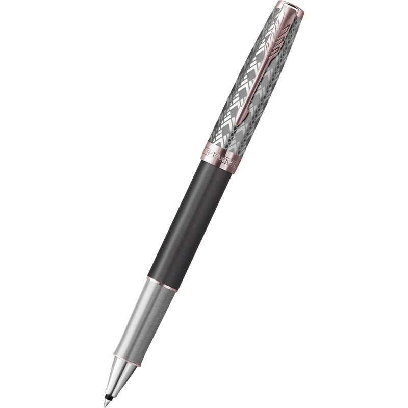 Parker Sonnet Premium Refresh Rollerball Pen – Metal & Grey – Pink Gold Trim