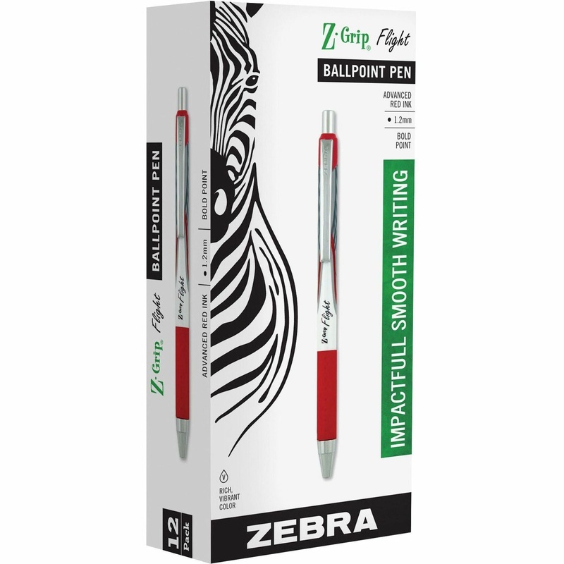 Zebra Pen Z-Grip Flight Retractable Pens – 1.2 mm Bold Pen Point – Retractable – Red Ink – 12 / Pack