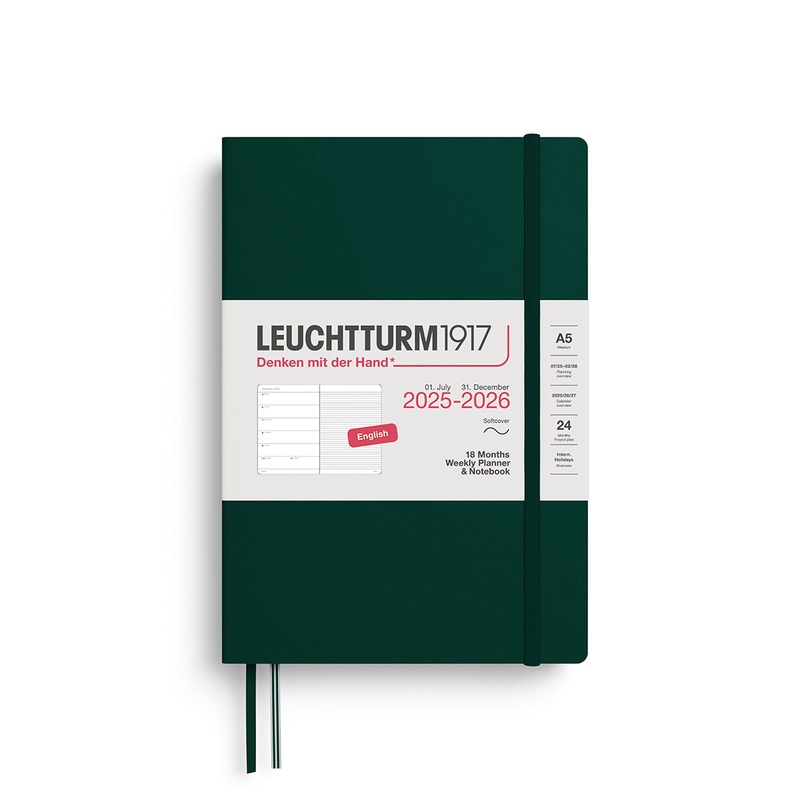 Leuchtturm1917 2025-2026 A5 Softcover 18 Month Weekly Planner & Notebook – Forest Green