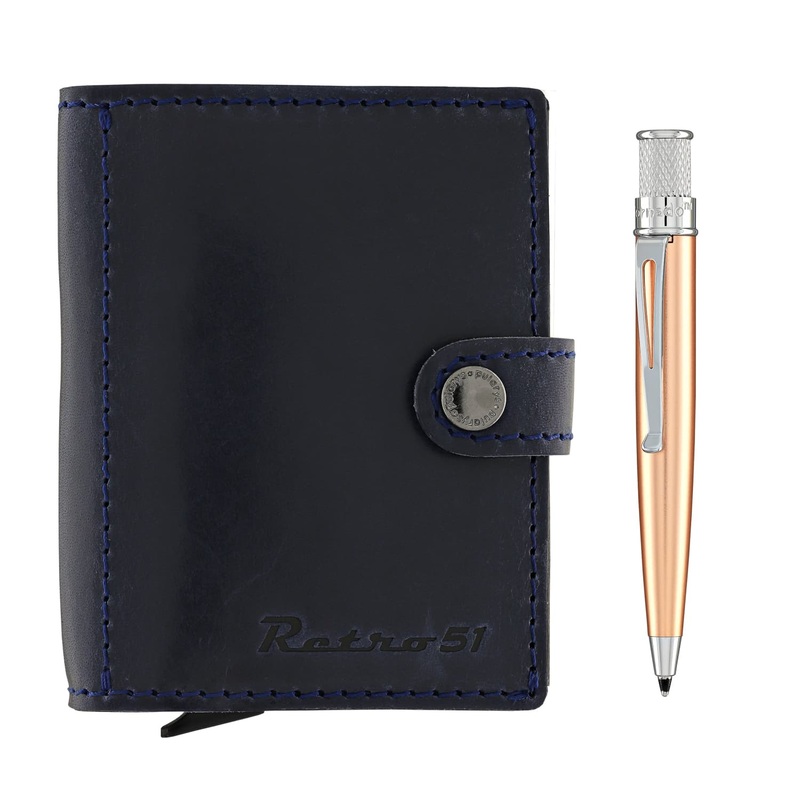Retro 51 Pularys Modern Traveler Set Navy Leather with Tornado Elite Copper Ballpoint Pen