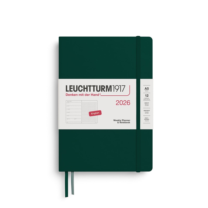 Leuchtturm1917 2026 A5 Weekly Planner and Dotted Notebook – Forest Green