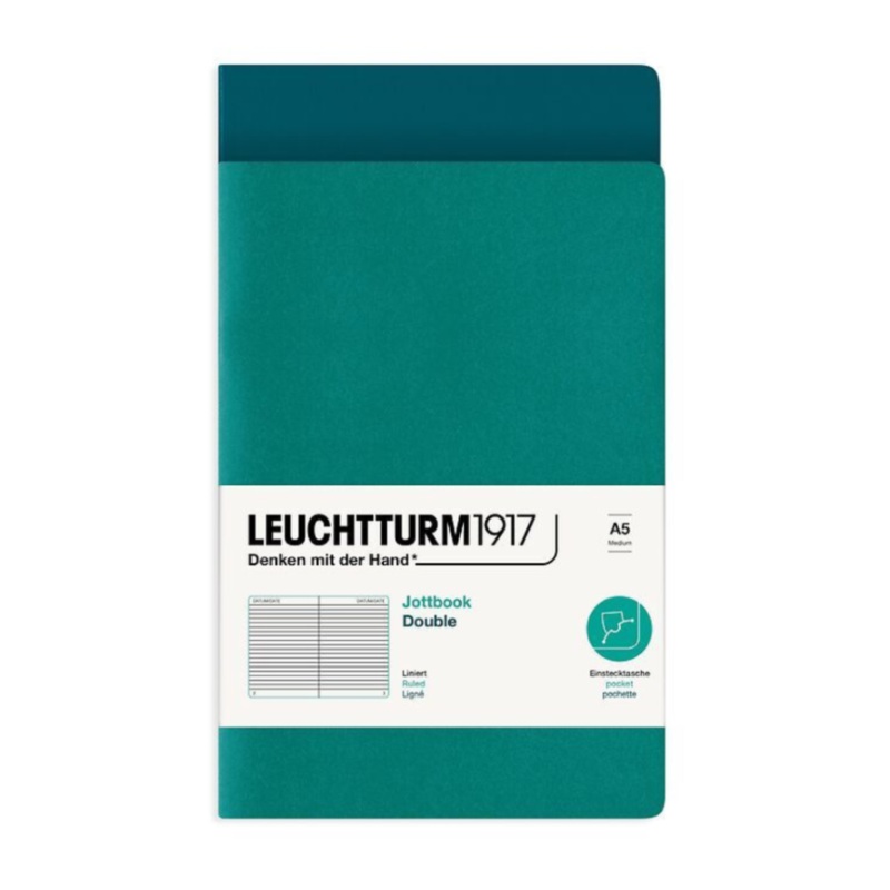 Leuchtturm1917 Jottbook A5 Medium Flexcover Ruled Notebook Set – Emerald and Pacific Green (Discontinued)