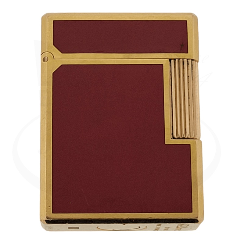 Preowned Vintage S.T. Dupont Line 1 Small Red Lacquer & Gold Lighter