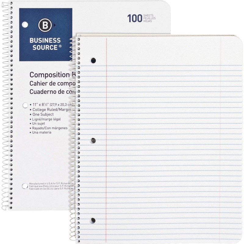 Business Source Wirebound College Ruled Notebooks – Letter – 100 Sheets – Wire Bound – 16 lb Basis Weight – Letter – 8 1/2″ x 11″ Sheet Size – White Paper – Stiff-back – 1 Each