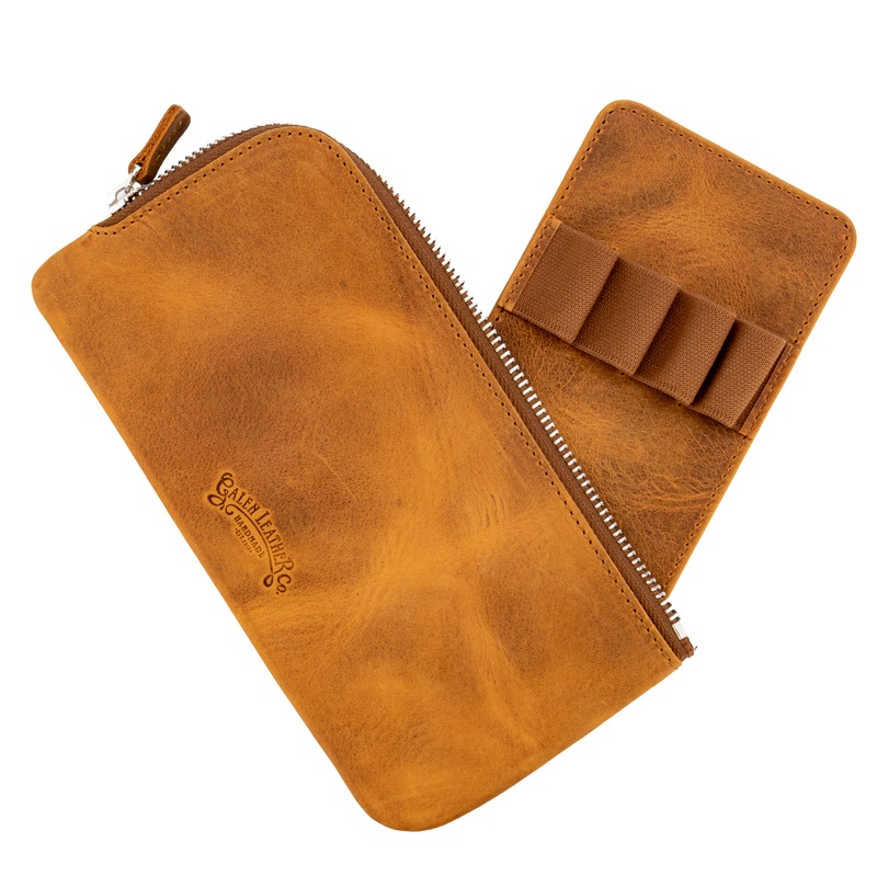 Galen Leather Co. Slip-N-Zip 4 Pen Pouch – Crazy Horse Brown
