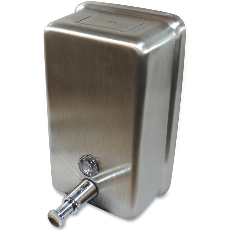 Genuine Joe Stainless Vertical Soap Dispenser – Manual – 1.25 quart Capacity – Tamper Proof, Theft Proof, Refillable – Stainless Steel – 1 Each