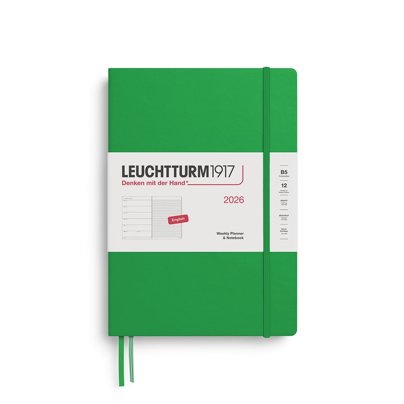 Leuchtturm1917 2026 B5 Hardcover Weekly Planner with Notebook Composition – Spring Leaf