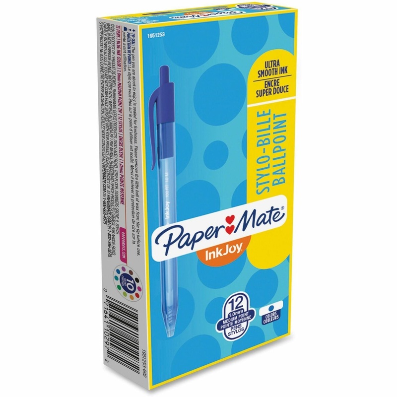 Paper Mate InkJoy 100 RT Pens – 1 mm Medium Pen Point – Retractable – Blue Ink – Translucent Barrel – 1 Dozen