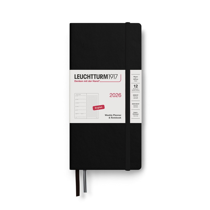 Leuchtturm1917 2026 B6+ x A6 Weekly Planner and Dotted Notebook Wallet – Black