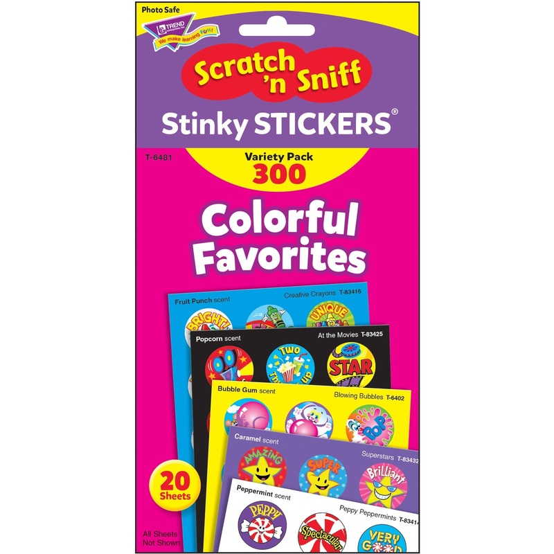 Trend Colorful Favorites Stinky Stickers Pack – Self-adhesive – Acid-free, Non-toxic, Photo-safe – Assorted – 300 / Pack
