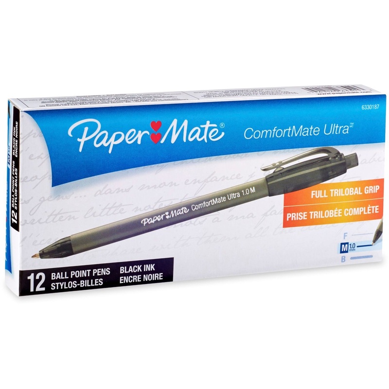 Paper Mate Comfort Mate Retractable Pens – Medium Pen Point – Retractable – Black Ink – Black Rubber Barrel – 1 Dozen