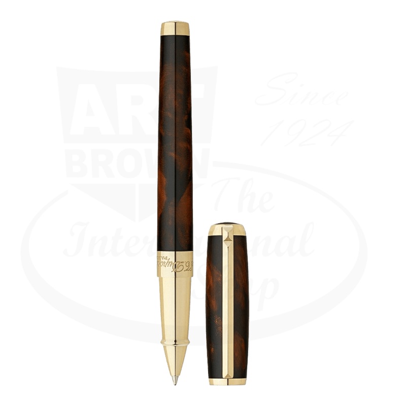 S.T. Dupont Line D Atelier Yellow Gold Brown Lacquer Convertible Rollerball Pen, 412699