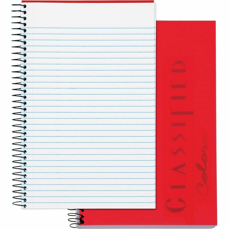 TOPS Classified Business Notebooks – 100 Sheets – Coilock – 20 lb Basis Weight – 5 1/2″ x 8 1/2″ Sheet Size – White Paper – Ruby Plastic Cover – Perforated – 1 Each