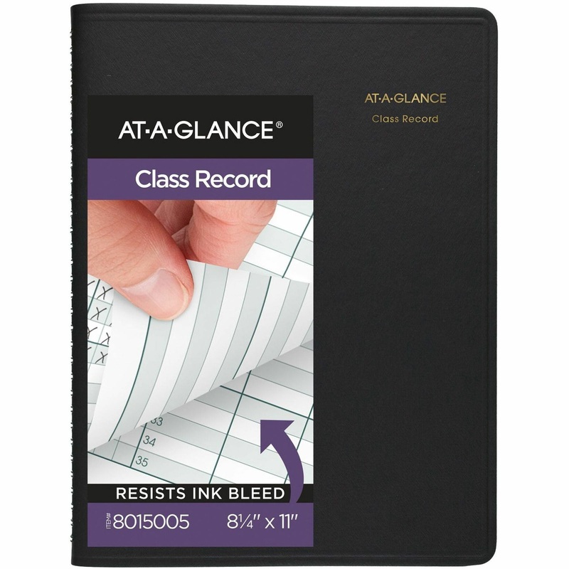 At-A-Glance Undated Class Record Book – Wire Bound – 8.25″ Sheet Size – Black – Recycled – 1 Each