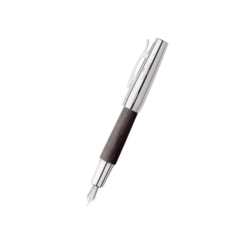Faber-Castell E-Motion Fountain Pen – Pearwood Black Chrome Metal Medium