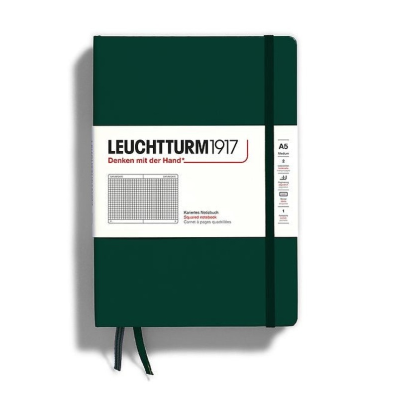 Leuchtturm1917 A5 Medium Hardcover Squared Notebook – Forest Green
