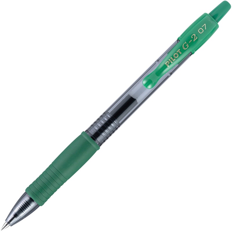 Pilot G2 Retractable Gel Ink Rollerball Pens – 0.7 mm Fine Pen Point – Refillable – Retractable – Green Ink – Gel-based – Clear Barrel – 1 Dozen