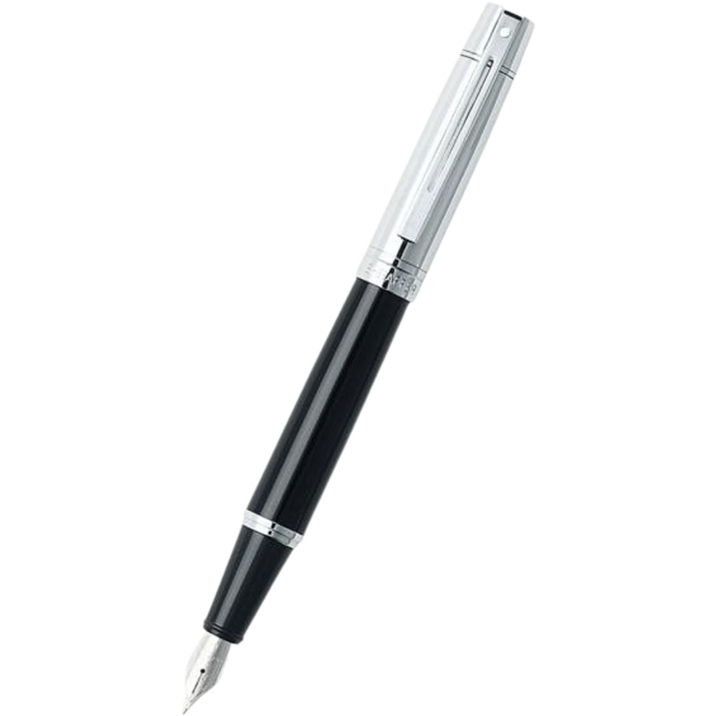 Sheaffer 300 Fountain Pen – Glossy Black Chrome Cap Medium