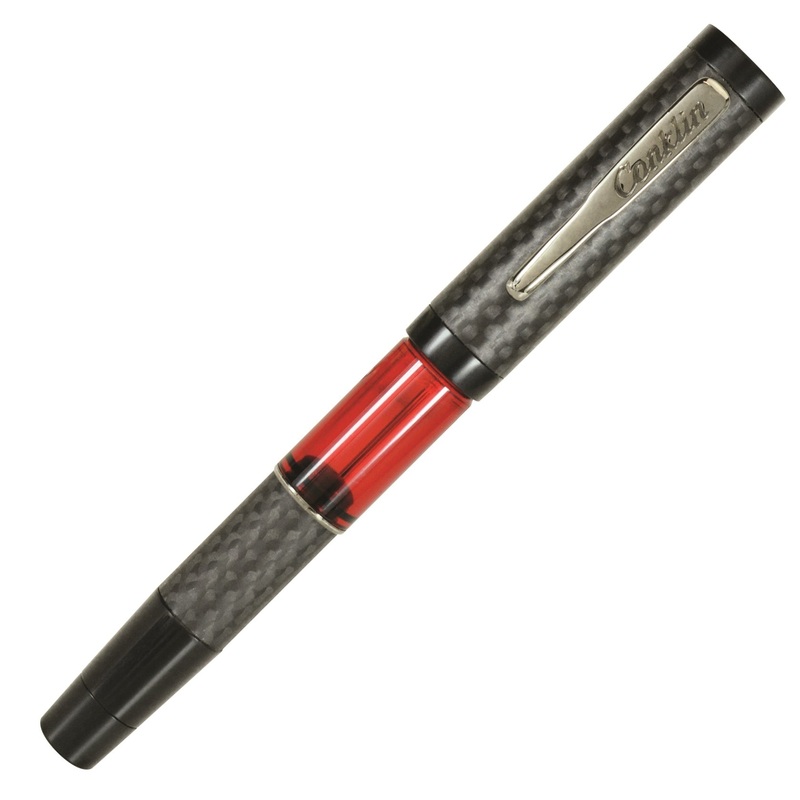 Conklin Carbon Fiber Stealth Word Gauge Fountain Pen, Red Fine