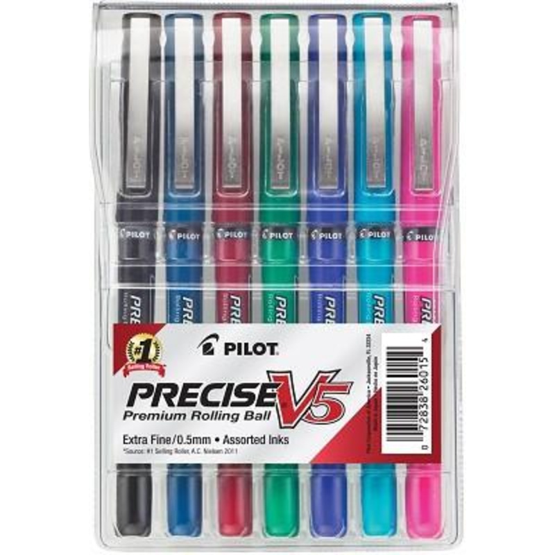 Pilot Precise V5 Premium Rolling Ball Pens , Assorted Ink , 7 Pack