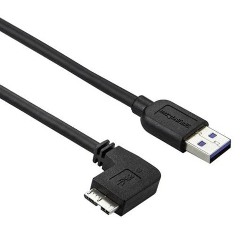 StarTech.com Slim Micro USB 3.0 Cable – M/M – Left-Angle Micro-USB – 0.5m (20in) – 1.64 ft USB/USB Micro-B Data Transfer Cable for Portable Hard Drive, Tablet, Notebook, Card Reader, PC – First End: 1 x 9-pin USB 3.0 Type A – Male – Second End: 1 x 10-pin