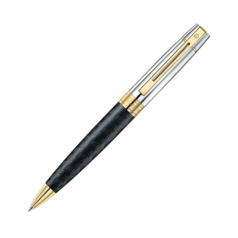 Sheaffer 300 Ballpoint – Engraved Black with Chrome Cap and Gold Trims