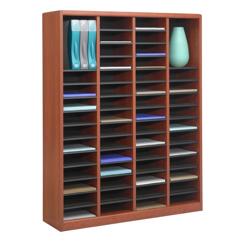 Wood 60-Compartment Literature Organizer Cherry