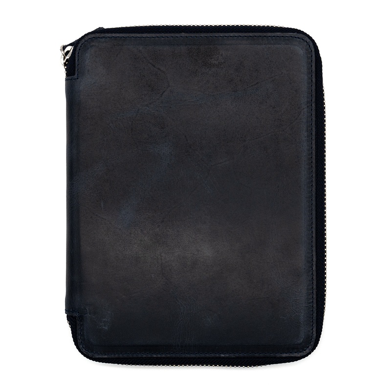 Galen Leather Co. Zippered 10 Slot Pen Case with A5 Notebook Holder – Crazy Horse Navy Blue