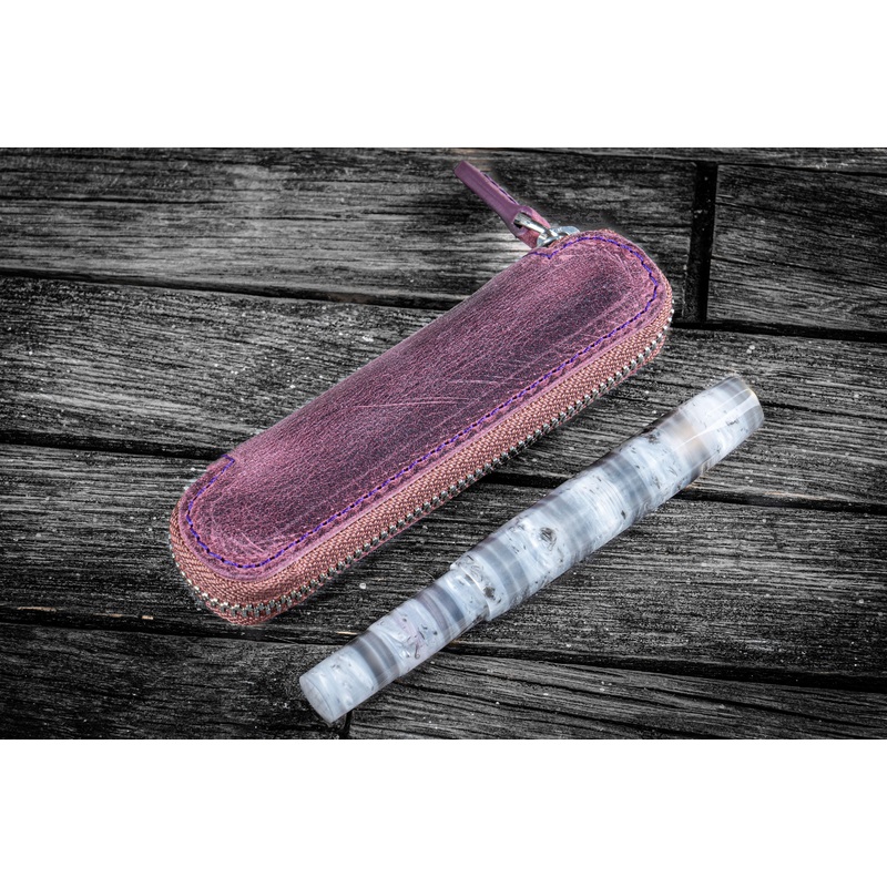 Leather Zippered Single Pen Case for Kaweco – Pocket Pen – Crazy Horse Purple