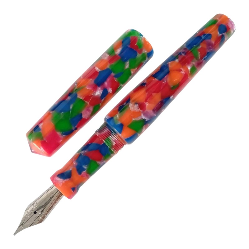 Ranga Abhimanyu Premium Acrylic Fountain Pen, Rainbow Cracked Ice – Steel Nib Extra Fine
