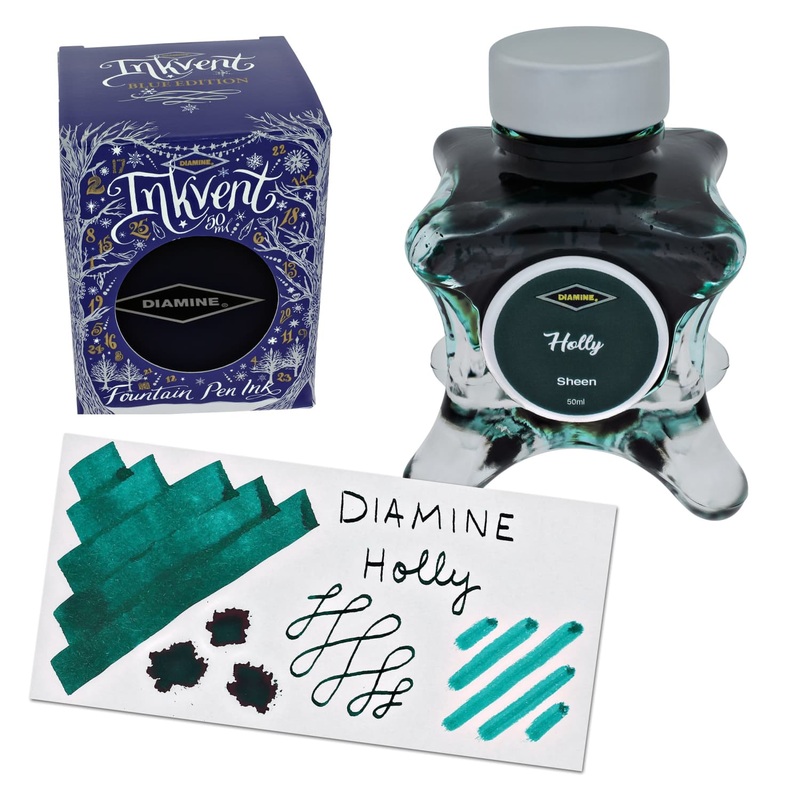 Diamine Inkvent Blue Edition Sheen Bottled Ink in Holly – 50 mL