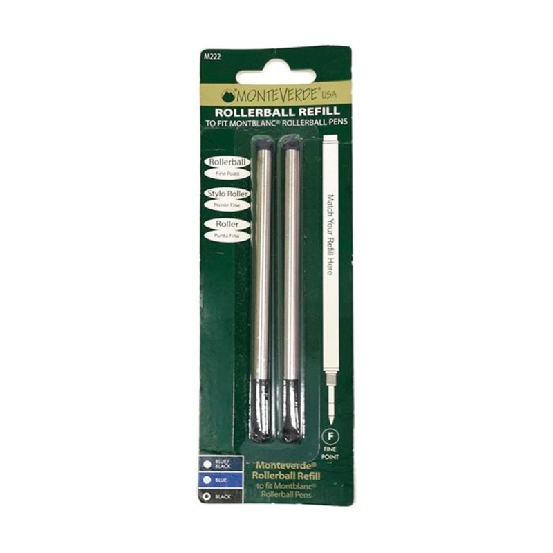 Monteverde Refill To Fit MontBlanc Rollerball Pen, Pack of 2 Fine Point (0.5mm) Black