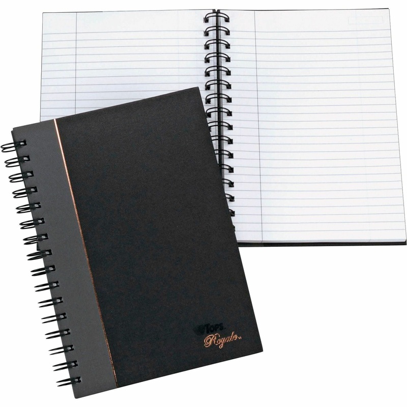 TOPS Sophisticated Business Executive Notebooks – 96 Sheets – Wire Bound – 20 lb Basis Weight – 5 7/8″ x 8 1/4″ Sheet Size – White Paper – Gray Binding – Black Cover – Hard Cover, Numbered, Ribbon Marker, Heavyweight – 1 Each